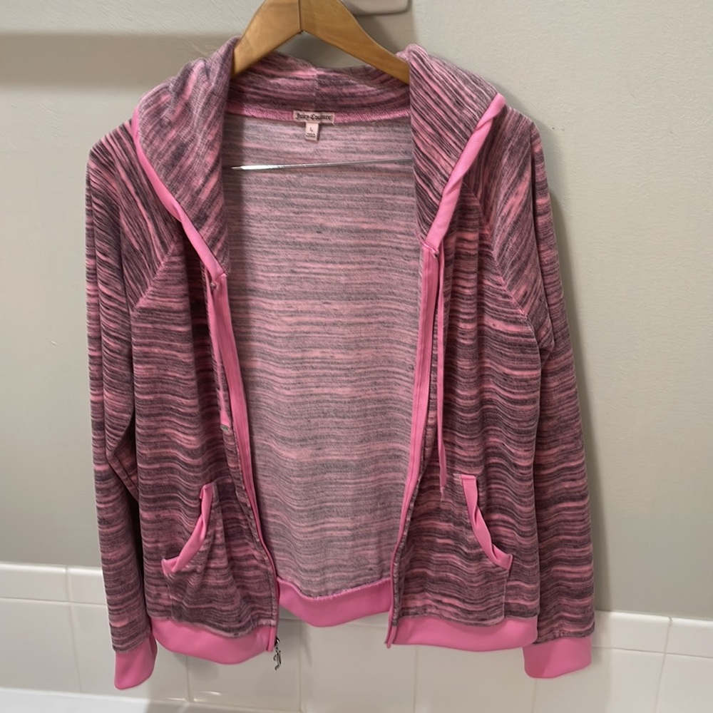 Juicy Couture Full Zip Hooded Velour Suit Top Sweatshirt Sz L EUC - Picture 3 of 5